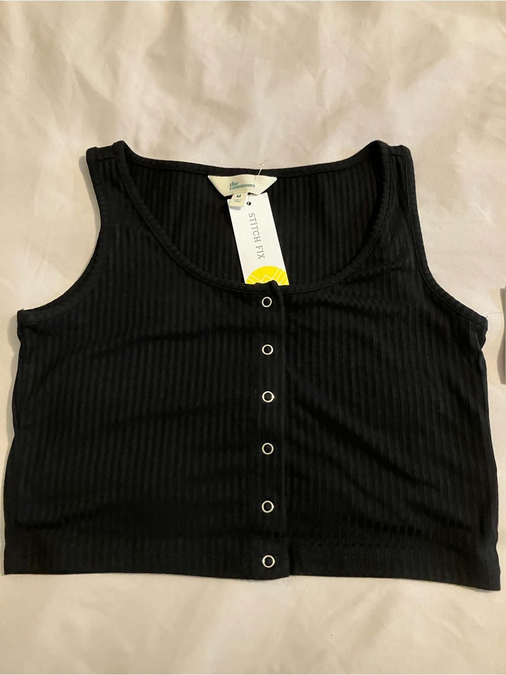 Stitch Fix Black Ribbed Snap-Front Crop Tank